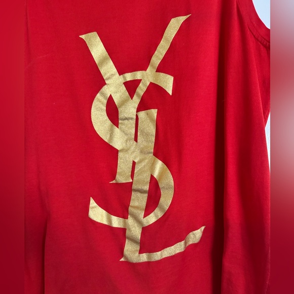 YSL YVES SAINT LAURENT RIVE GAUCHE LOGO TANK RED & GOLD SIZE M - Picture 4 of 9